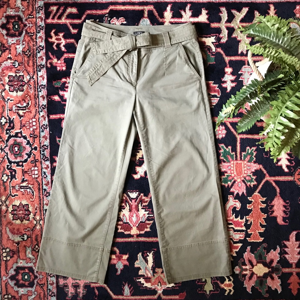 Loft wide leg tie waist khaki pants